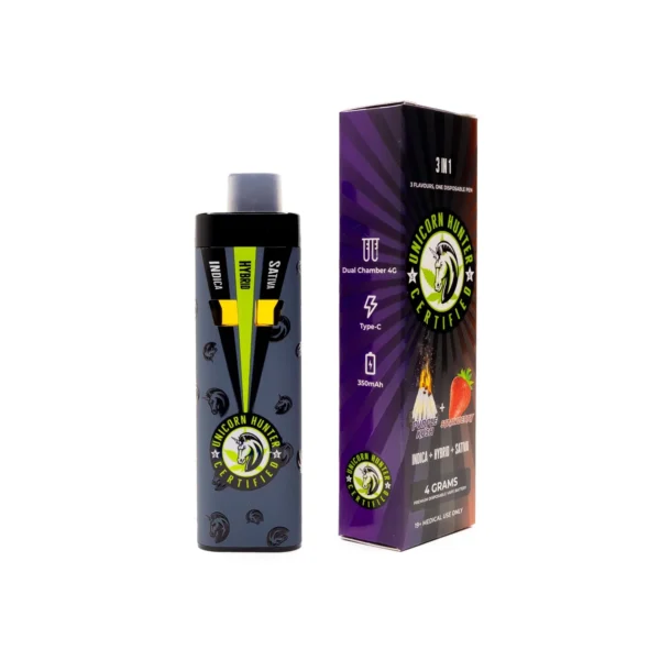 Unicorn-Hunter-4000mg-Tripple-Chamber-THC-Vape-Pen-600x600 THC Vape Pen – Unicorn Hunter 4000mg Tripple Chamber Vape - Image 1